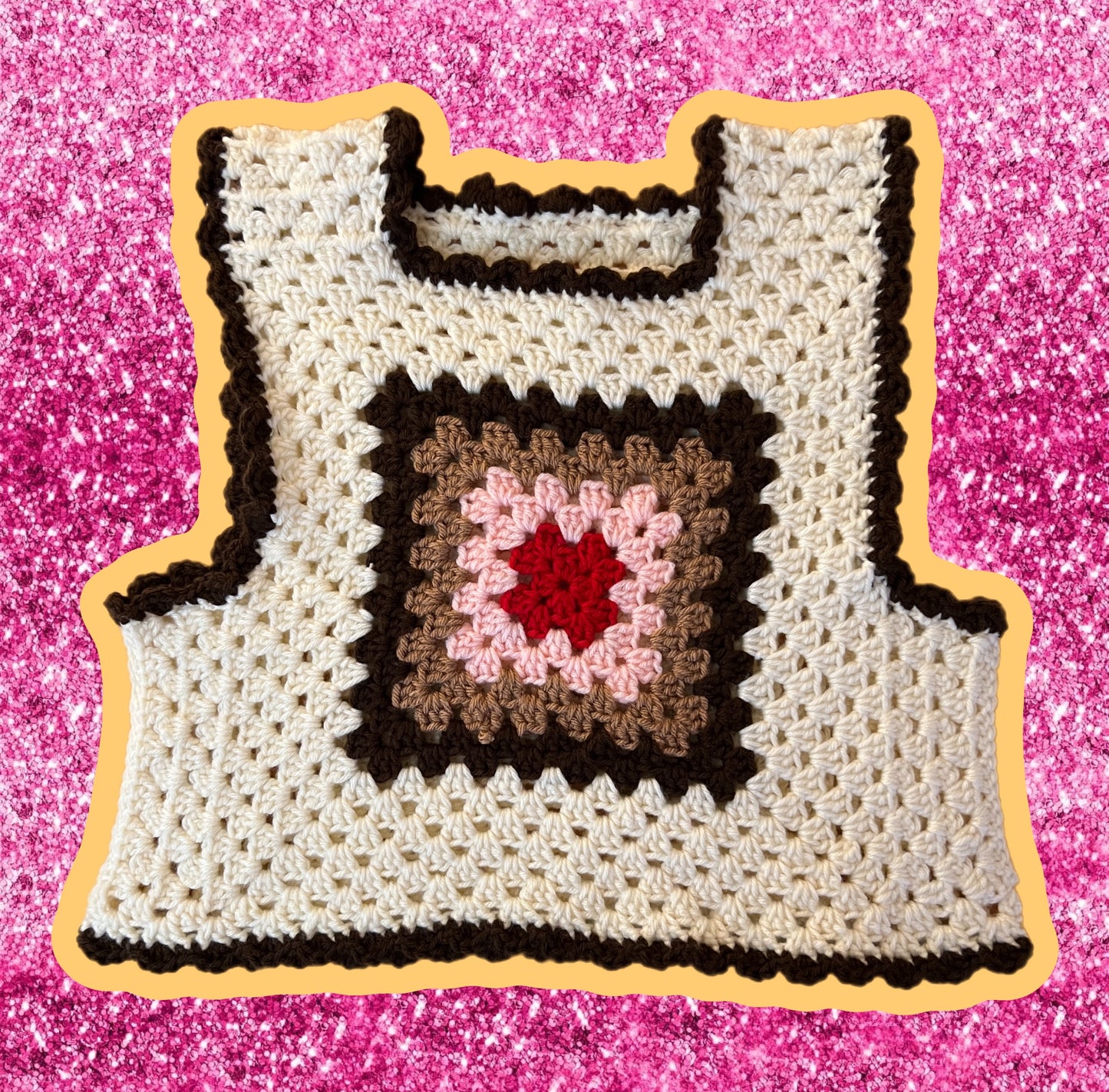 Crochet Granny Square Crop - Chocolate Heart