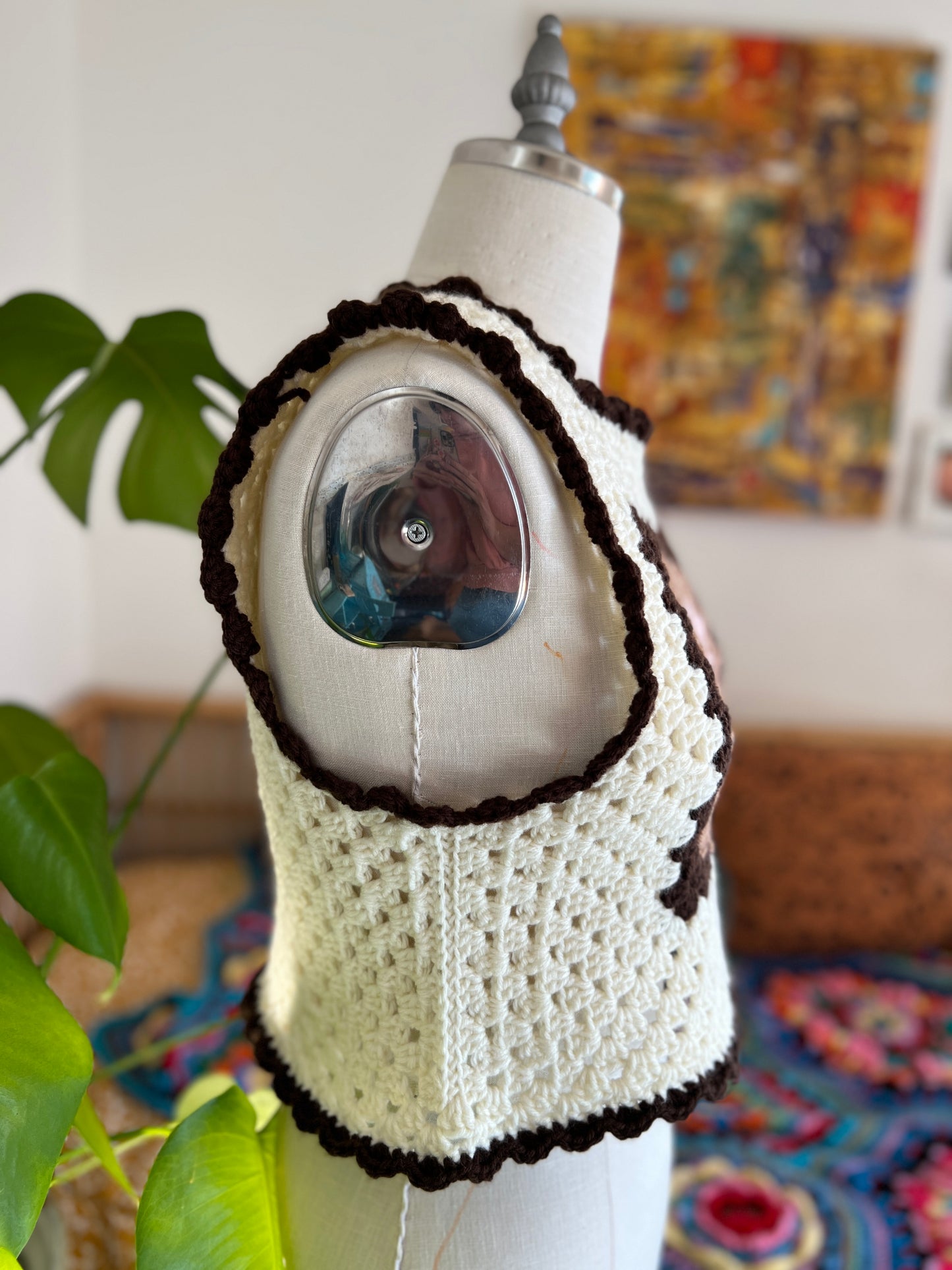 Crochet Granny Square Crop - Chocolate Heart
