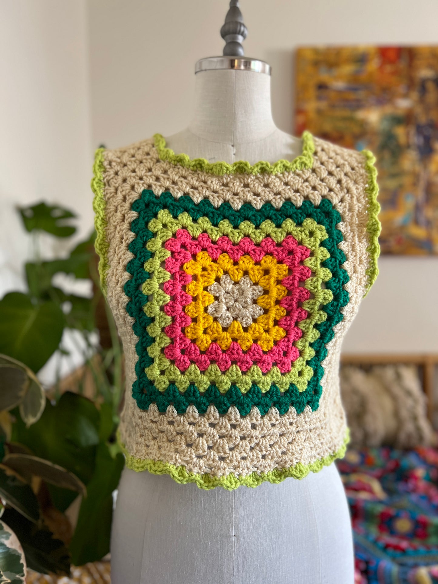 Crochet Granny Square Crop - Spring Watermelon