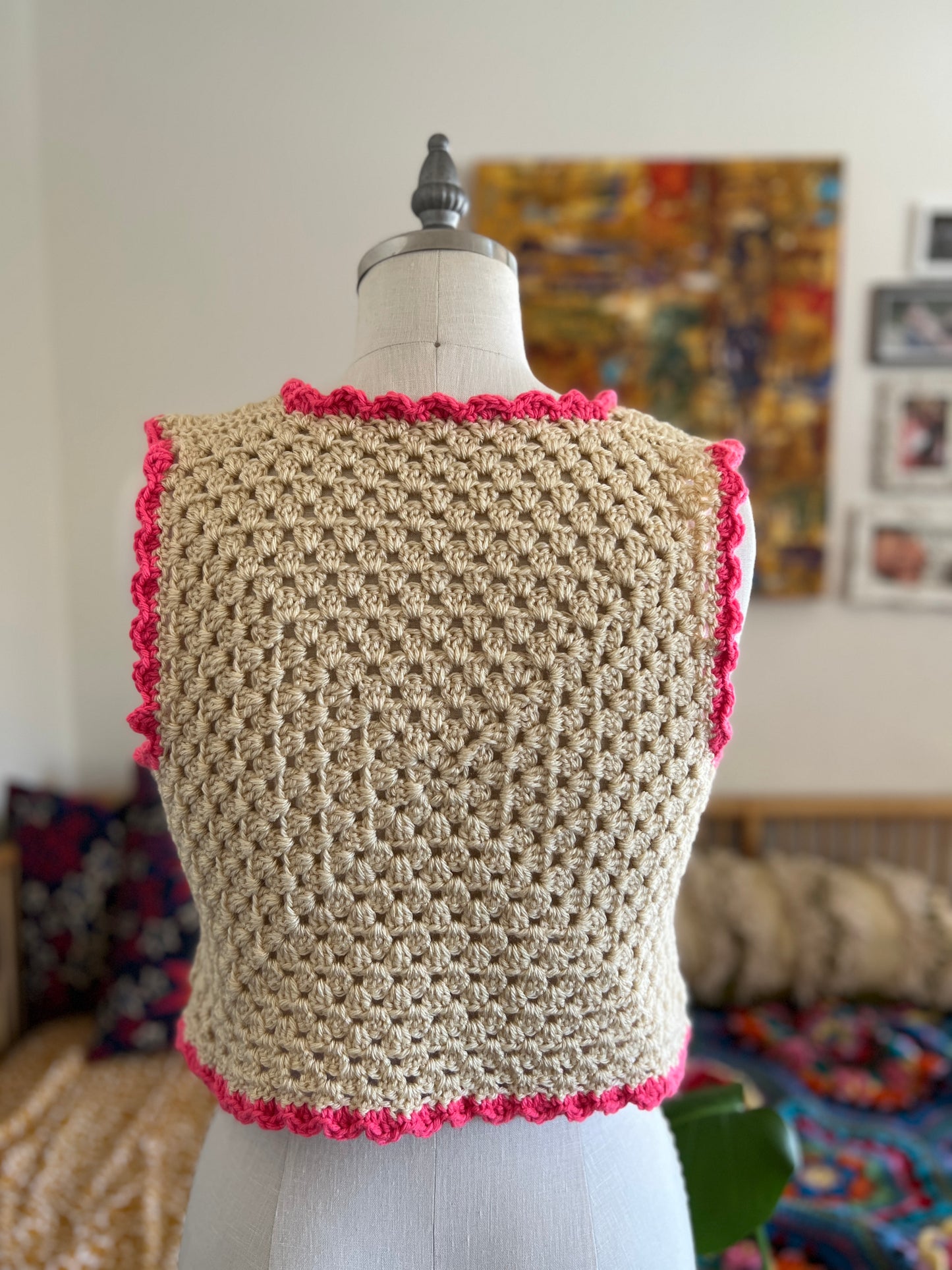 Crochet Granny Square Crop - Pink Watermelon